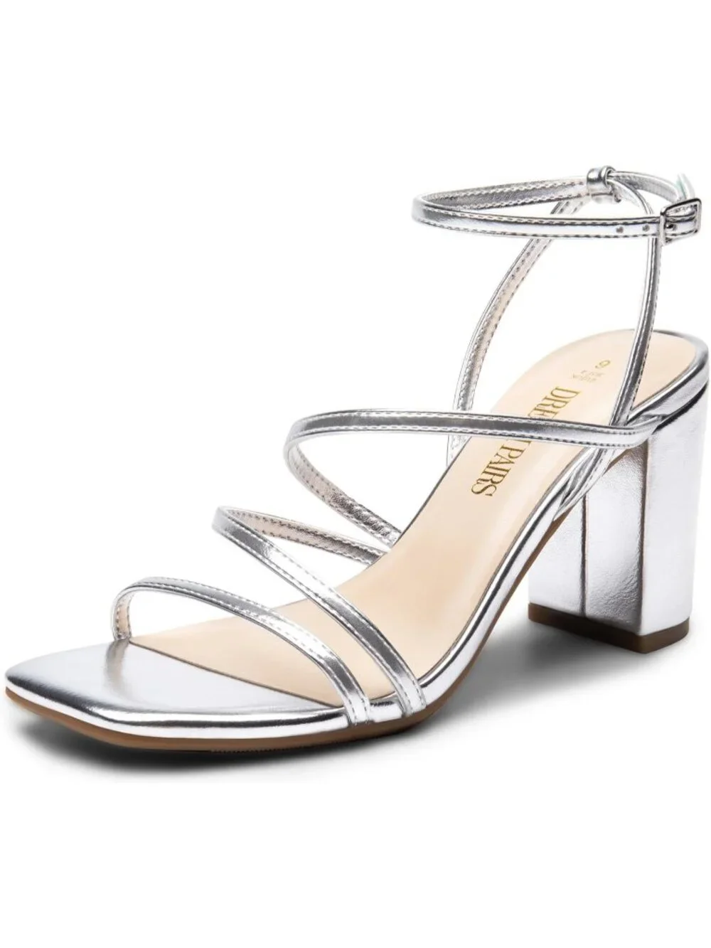 Dream Pairs Women's Silver Pu Open Toe Sleek Straps Chunky Block Heel Sandals